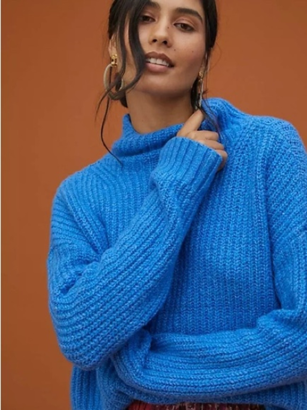 Maeve Anthropologie Blue Chunky Knit Turtleneck Sweater Small